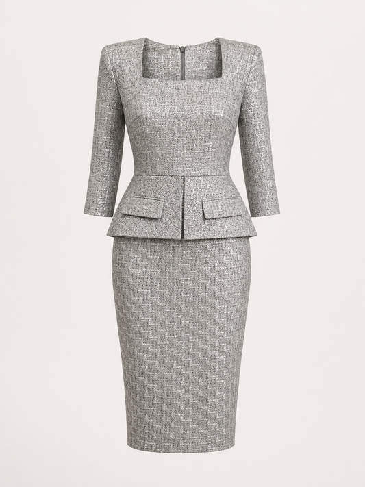 Grey metallic Elvira Jude peplum midi dress (NBW)