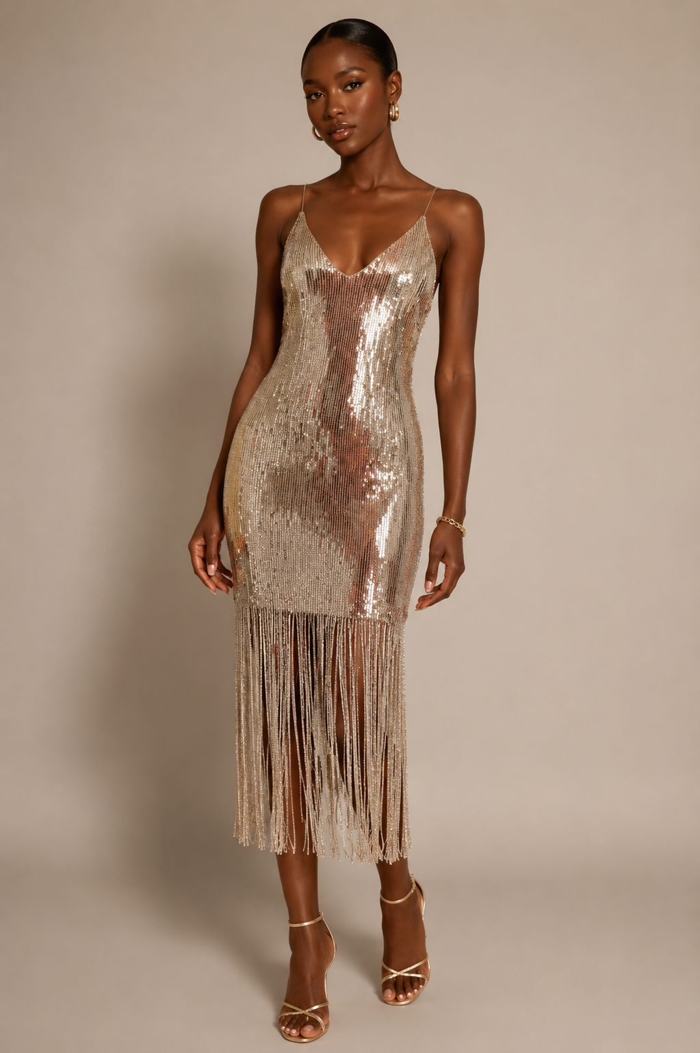 Gold sequin Forever21 fringe dress