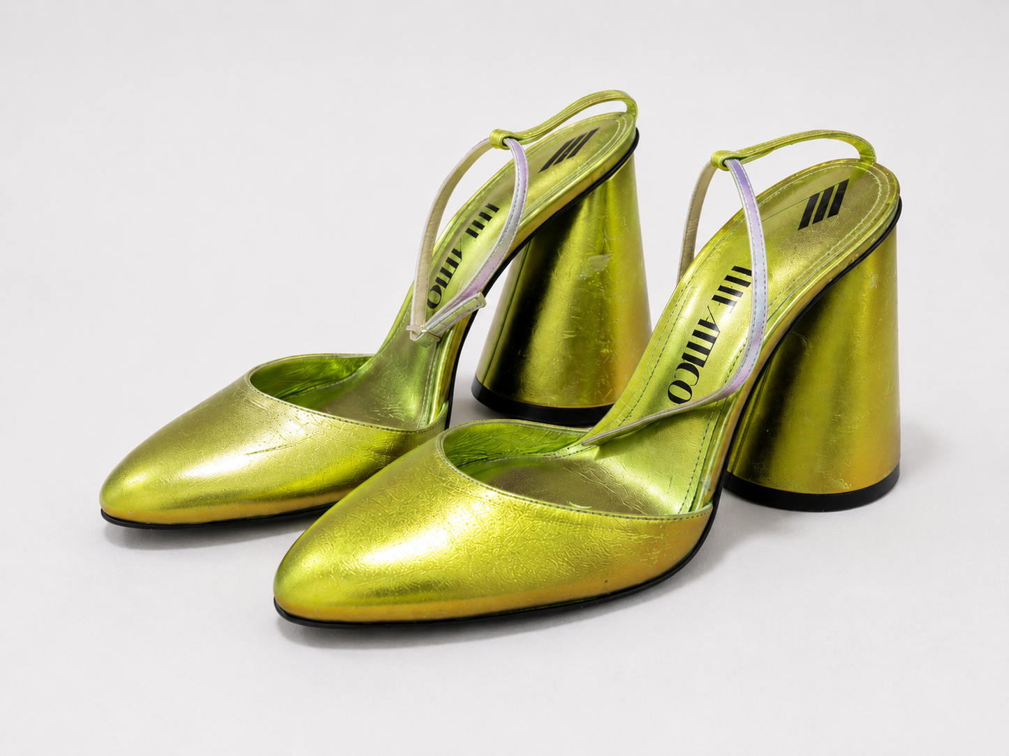 The Attico Metallic Lime Cone Heel Pumps