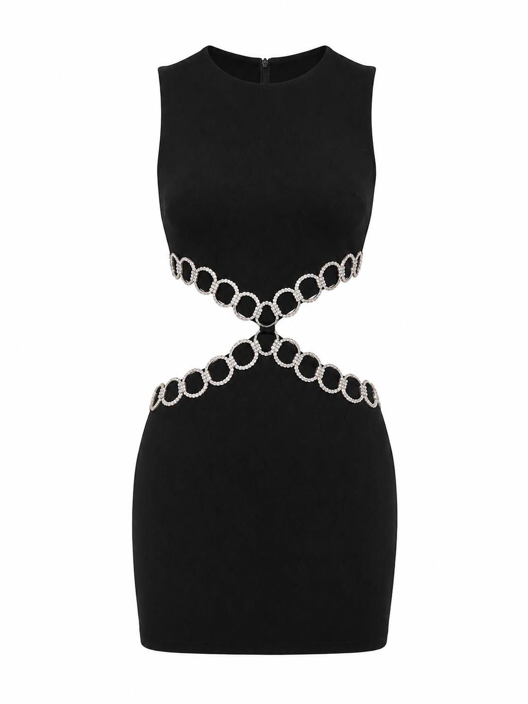 BLACK CUT-OUT MINI BANDAGE DRESS WITH DIAMANTE DETAIL