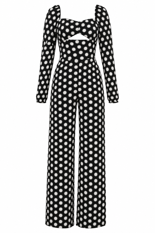 Dark Pink Polka Dot Wide-Leg Jumpsuit with keyhole