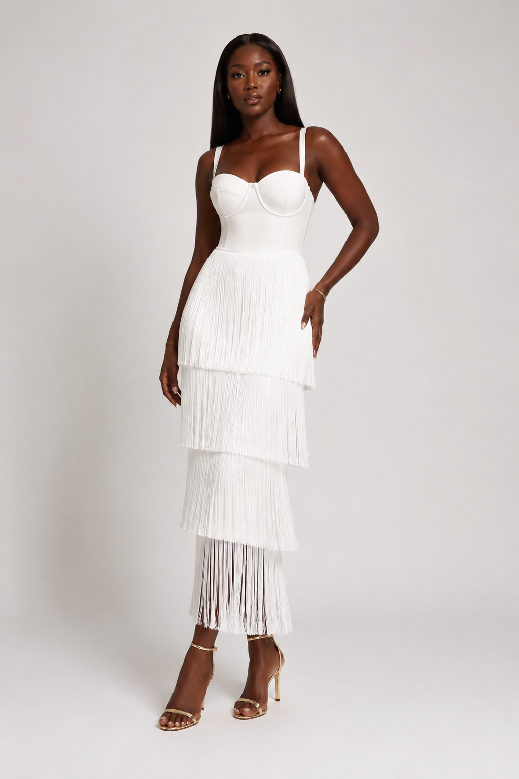WHITE FRINGE MAXI DRESS
