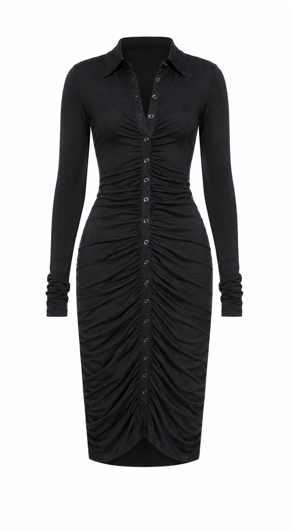 BLACK RIBBED DAILY PAPER LONGSLEEVES MIDI DRESS