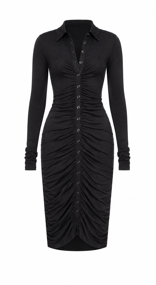 BLACK RIBBED DAILY PAPER LONGSLEEVES MIDI DRESS