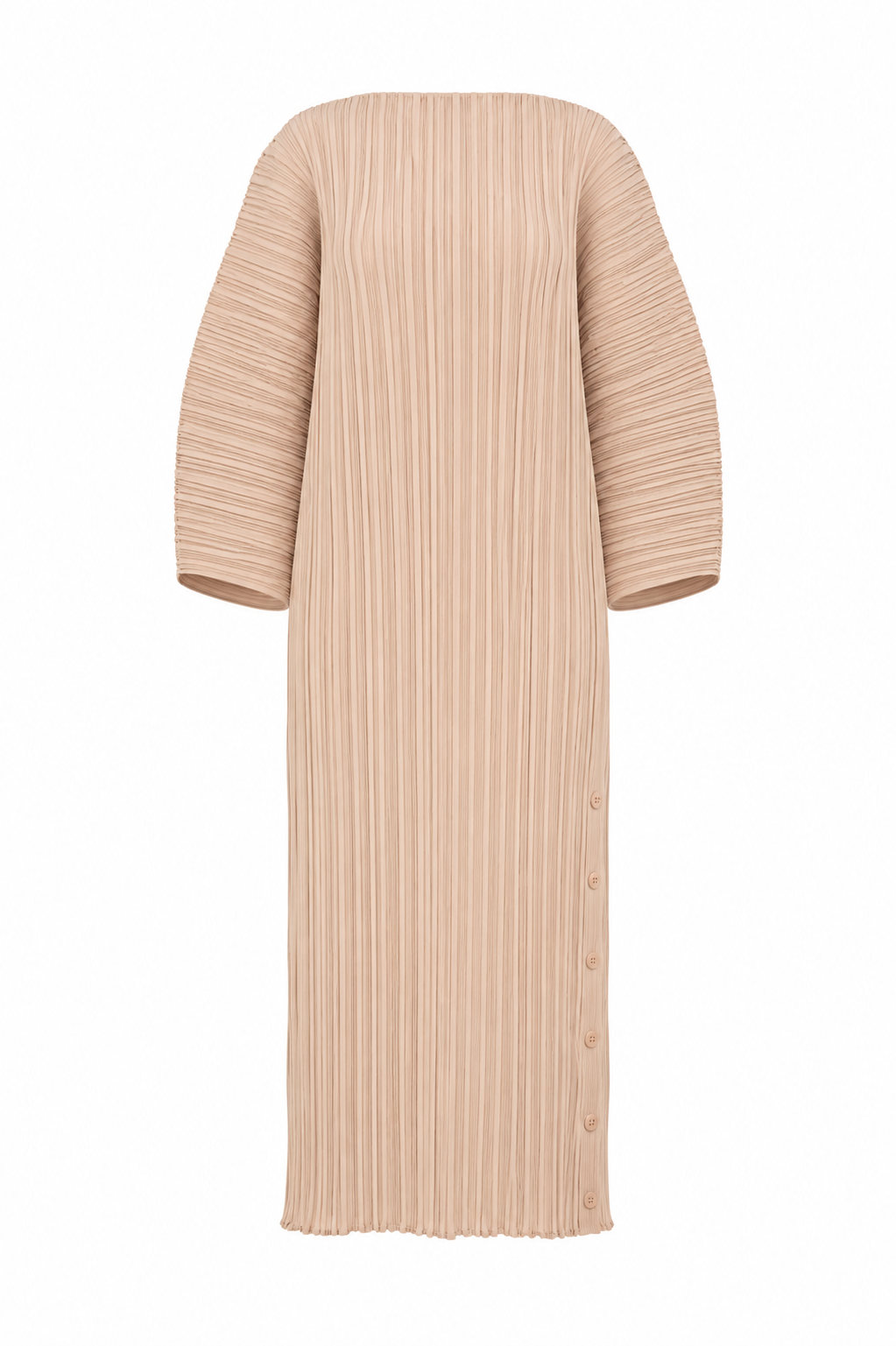 & OTHER STORIES TAN PLISSE LONGSLEEVES MIDI DRESS