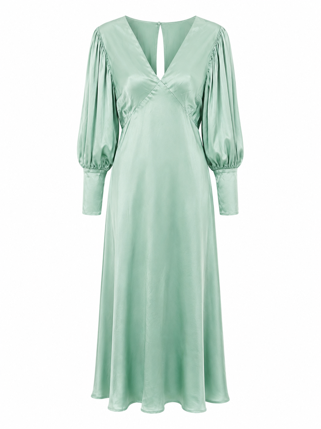 TURQUOISE ASOS SATIN MAXI DRESS WITH LONG PUFF SLEEVES OPEN BACK