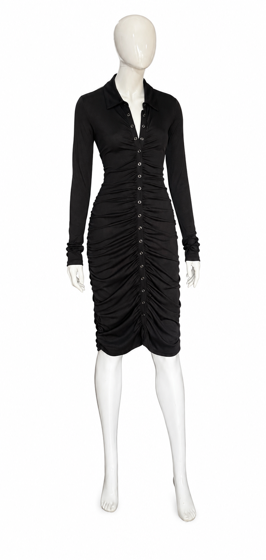 BLACK RIBBED DAILY PAPER LONGSLEEVES MIDI DRESS