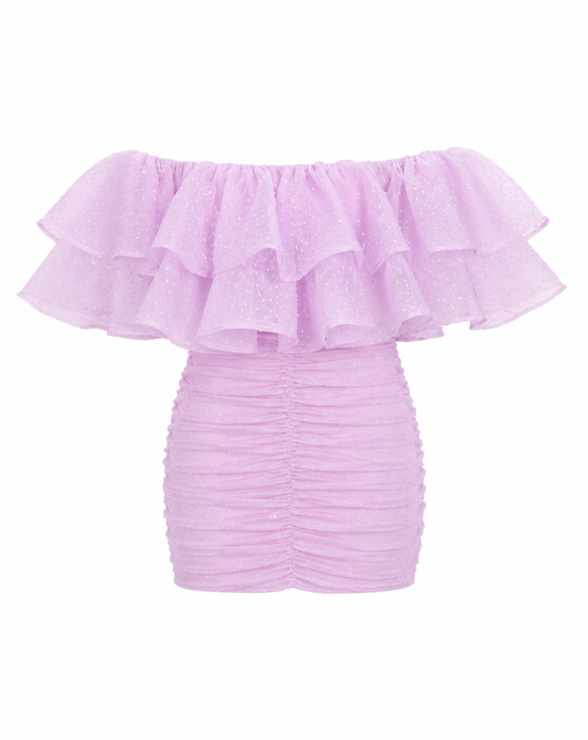 Bello Edu Lavender organza ruched mini dress