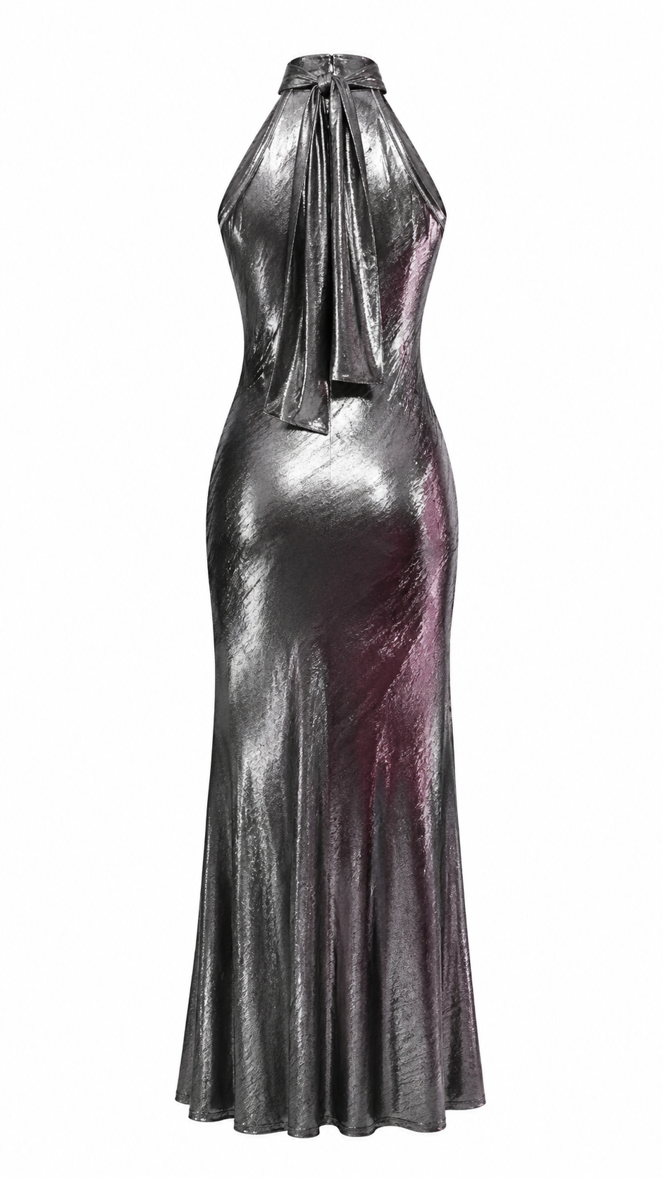 METALLIC LIRA & FYNN TURTLE TIE NECK MAXI DRESS