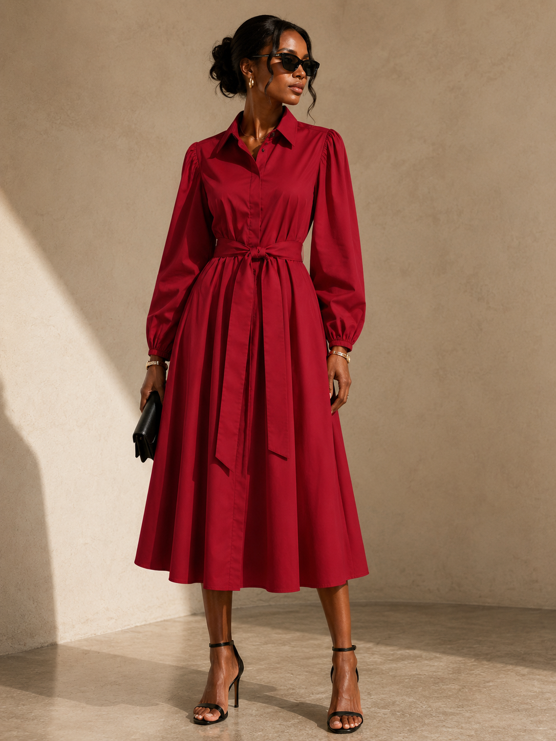 KAI COLLECTIVE LONG PUFF SLEEVE MAXI SHIRT DRESS