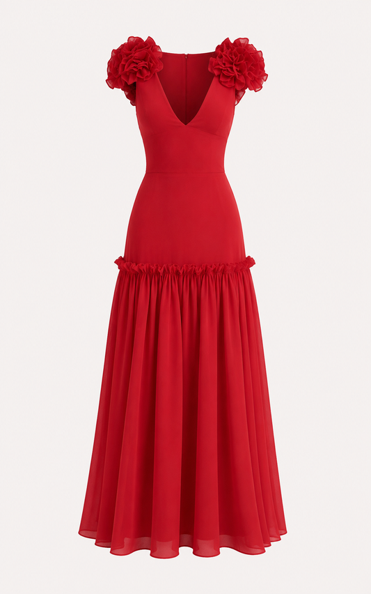 Red Jewel Jemila Maxi dress with Rose details