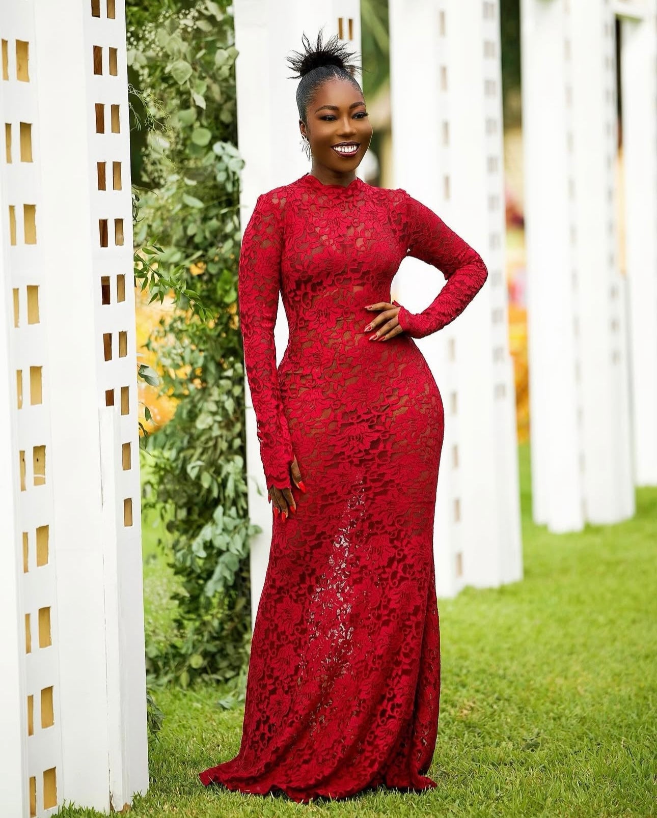 Burgundy lace BarkersWoode gown