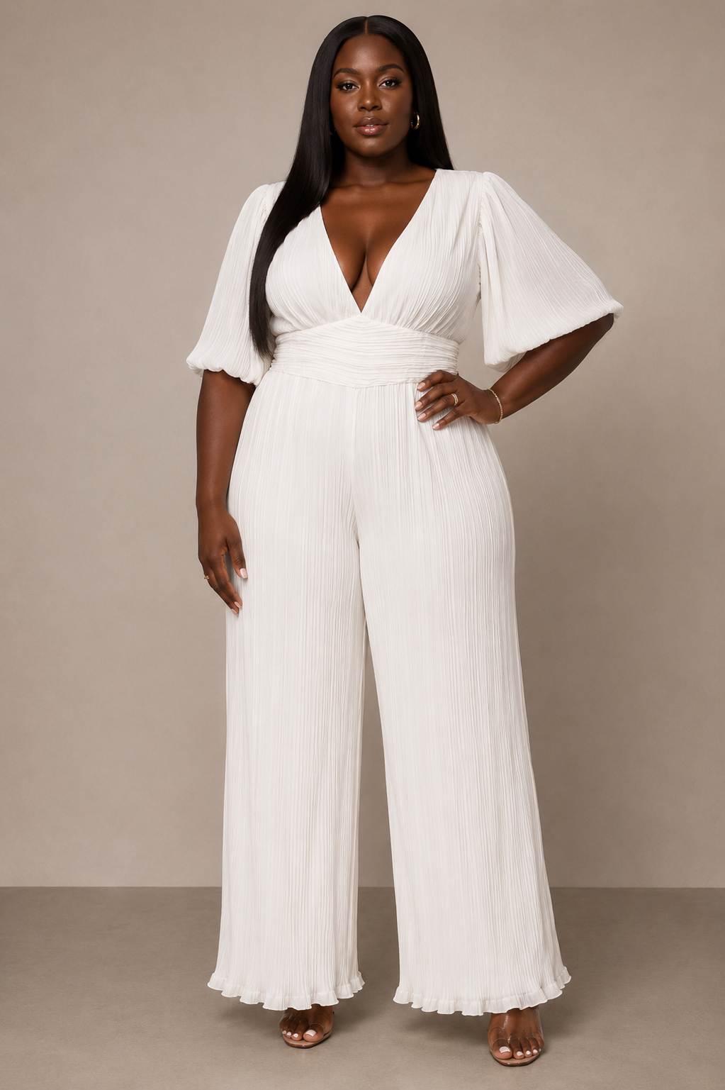 WHITE PLEATED JUMPSUIT