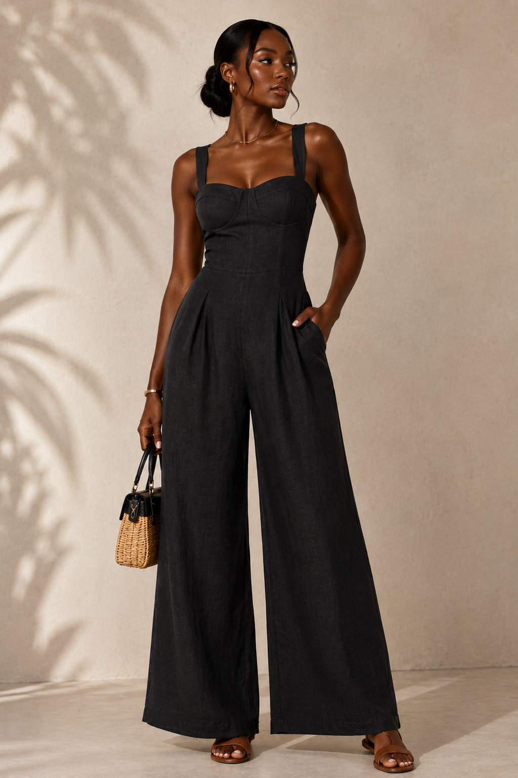 BLACK ZARA LINEN JUMPSUIT