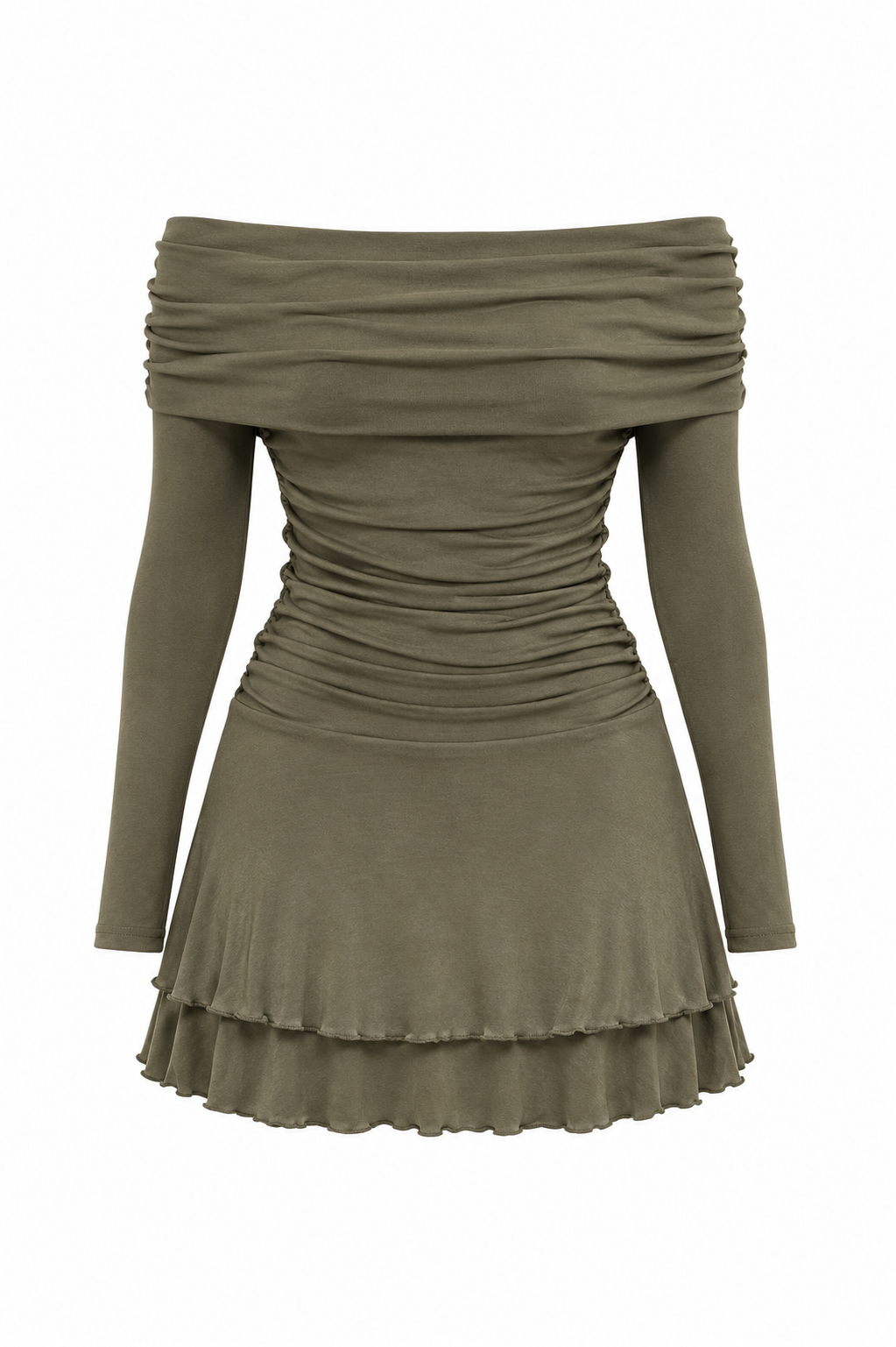OLIVE ARIA COVE OFF SHOULDER MINI DRESS
