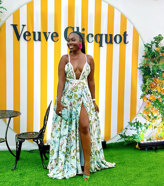 Floral Ometsey gown with high slit