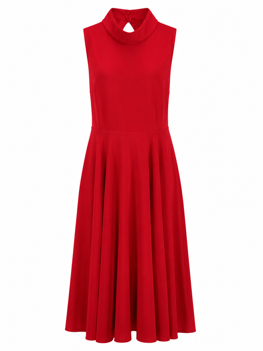RED SLEEVELESS FIT AND FLARE MIDI DRESS