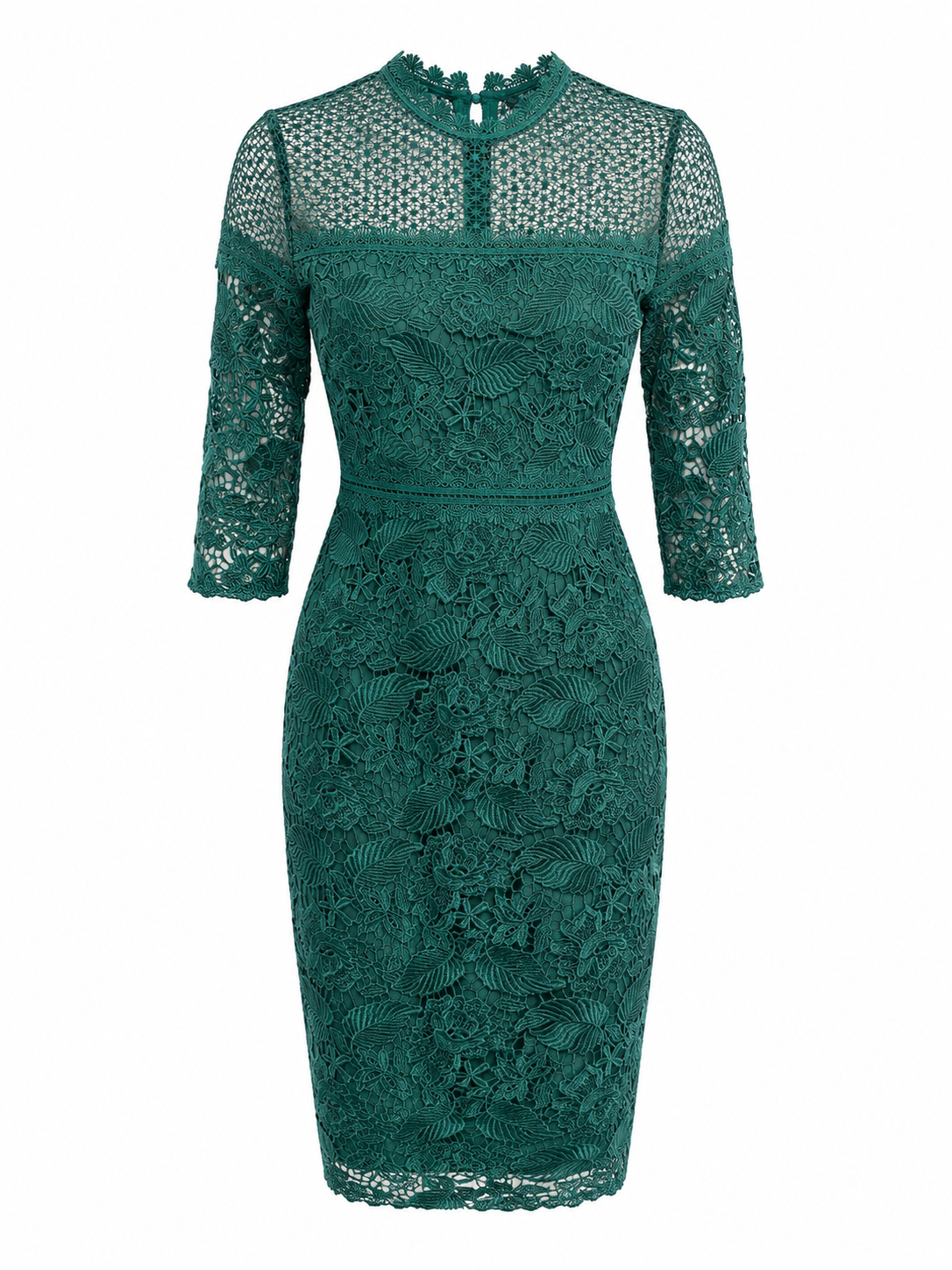 TURQUOISE LACE 3/4 SLEEVE MIDI DRESS
