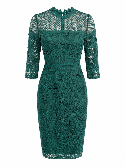 TURQUOISE LACE 3/4 SLEEVE MIDI DRESS