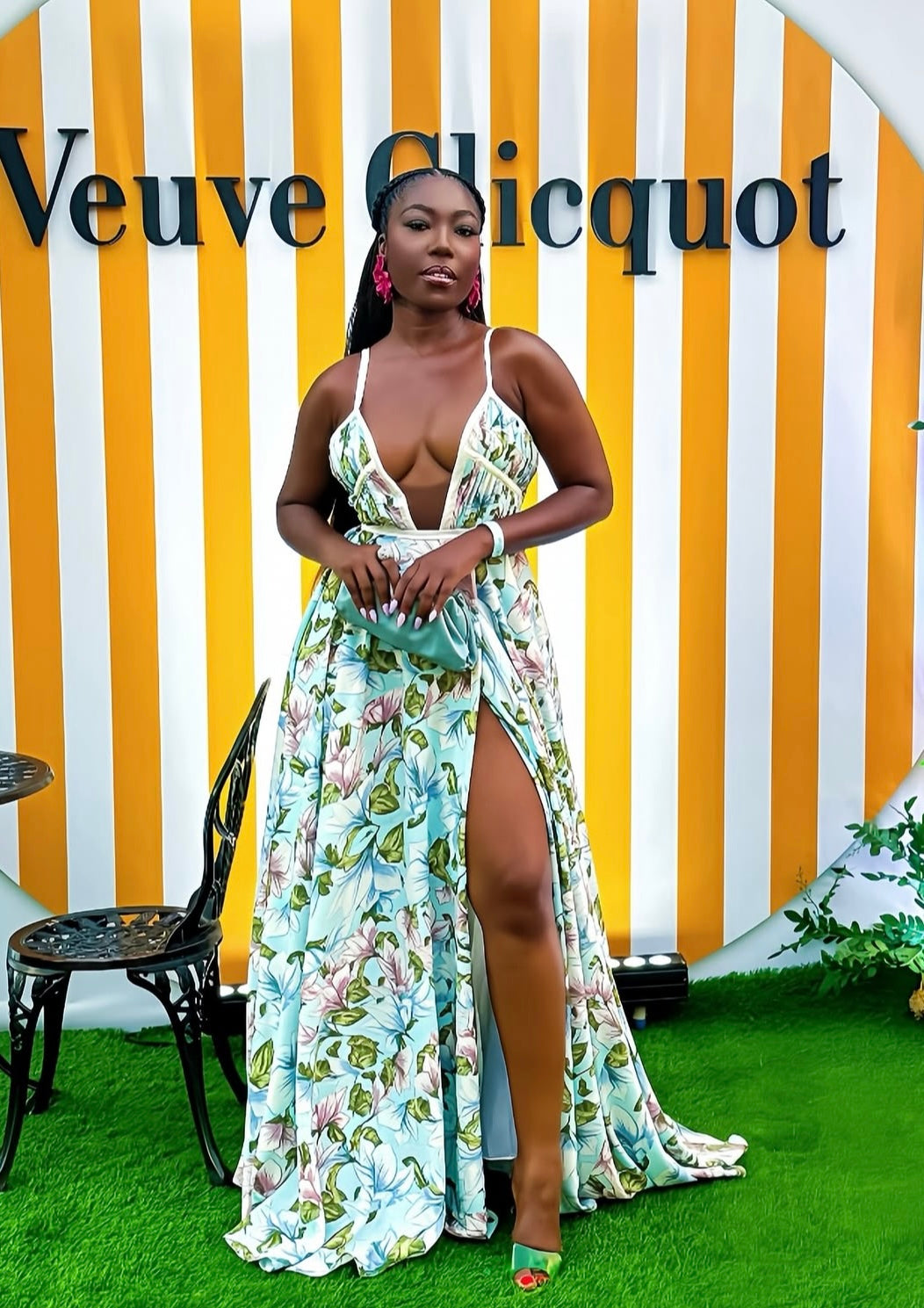 Floral Ometsey gown with high slit