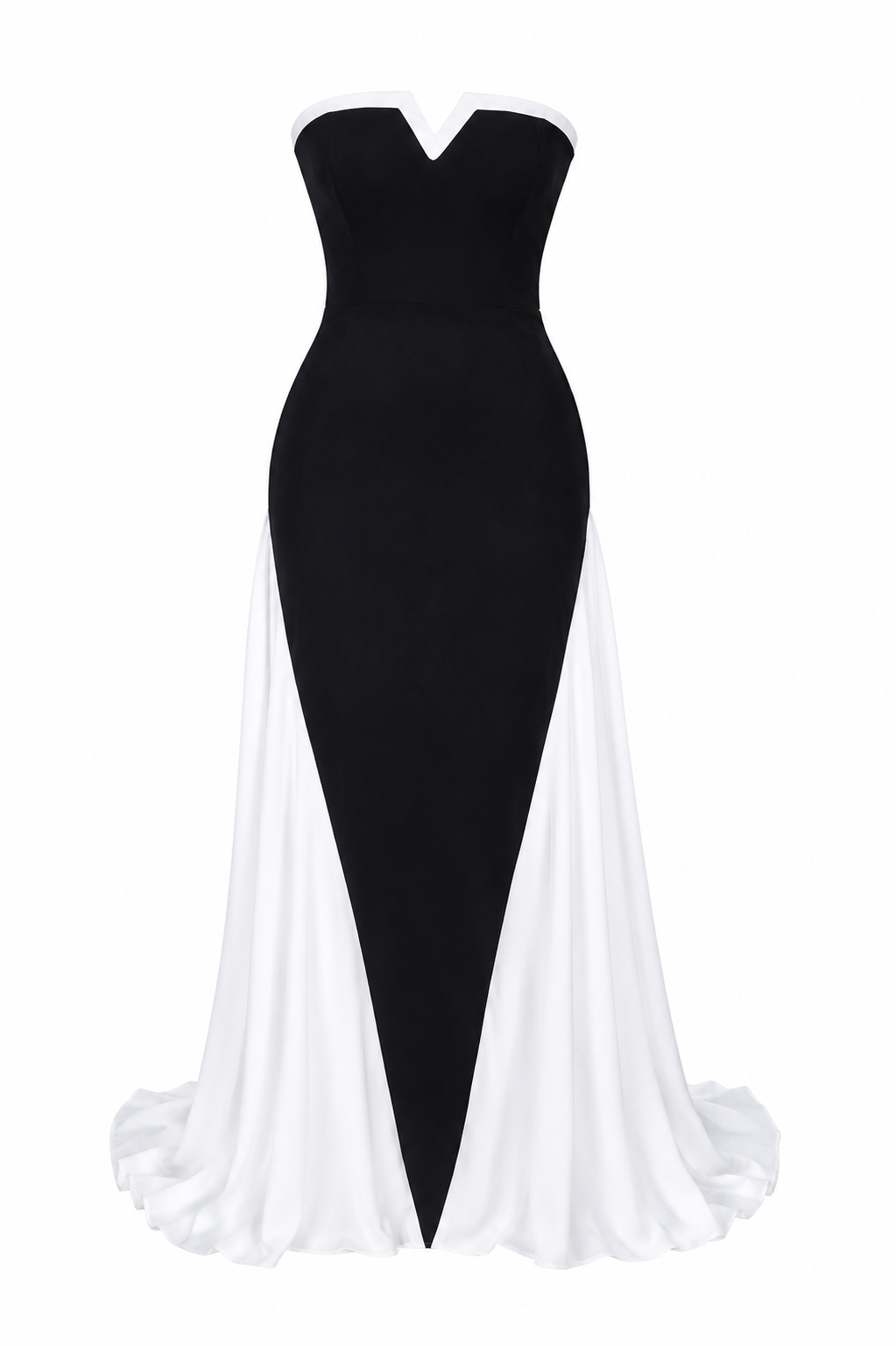 BLACK AND WHITE SHAPES BY NELSON STRAPLESS FITTED GOWN