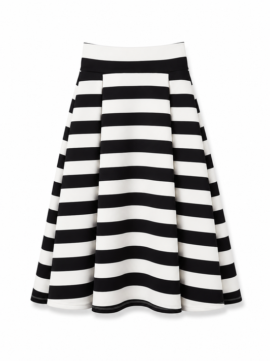 BLACK AND WHITE STRIPED MIDI SKIRT