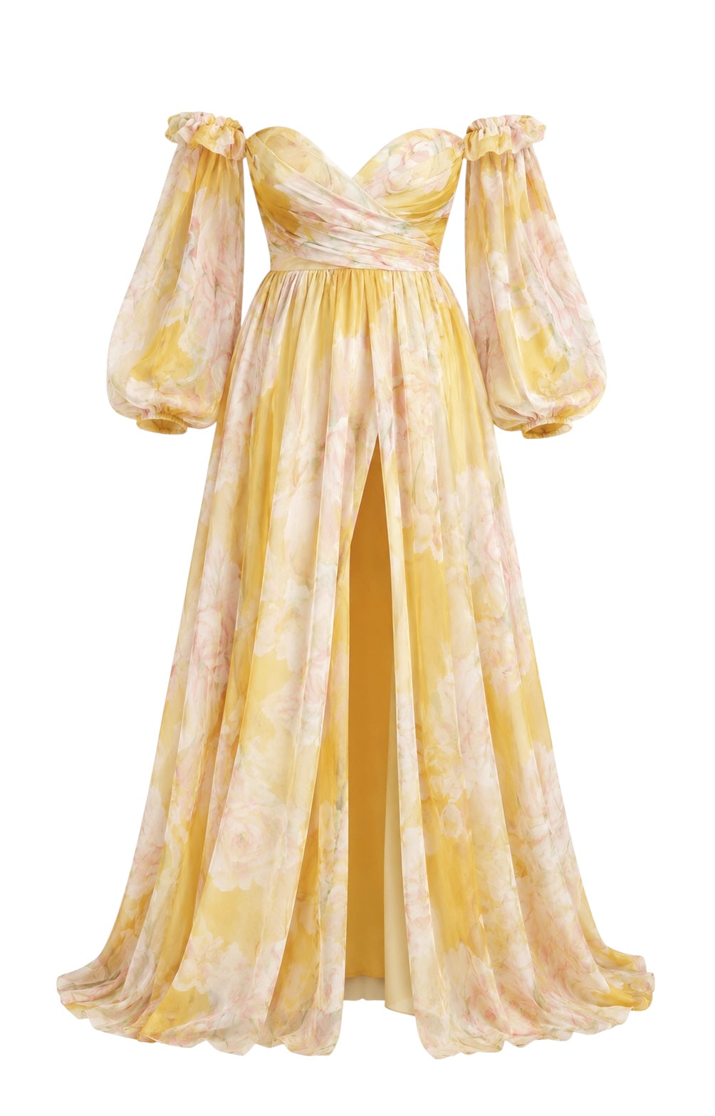 Floral print Carmen off shoulder maxi dress with slit
