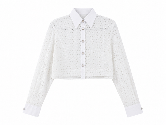 White Lokita lace long sleeves crop shirt