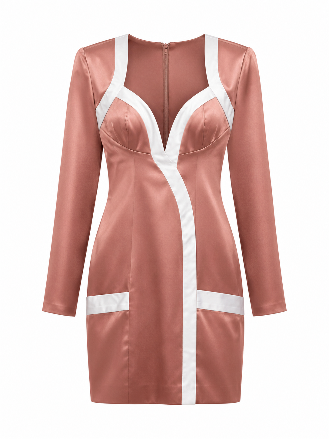BLUSH PINK AND WHITE Long sleeved MINI DRESS