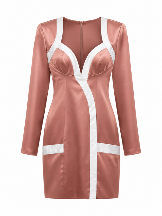 BLUSH PINK AND WHITE Long sleeved MINI DRESS