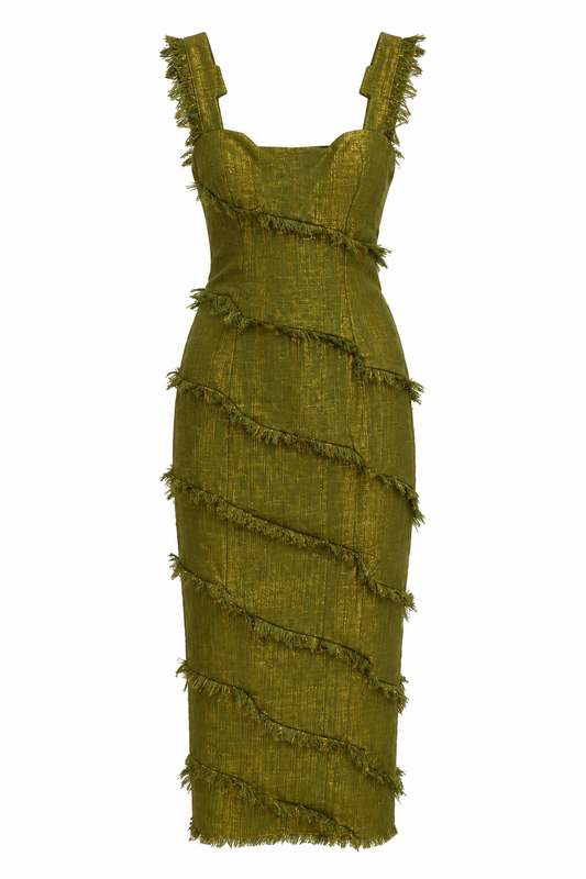 Green Ekasa kente midi dress with frills