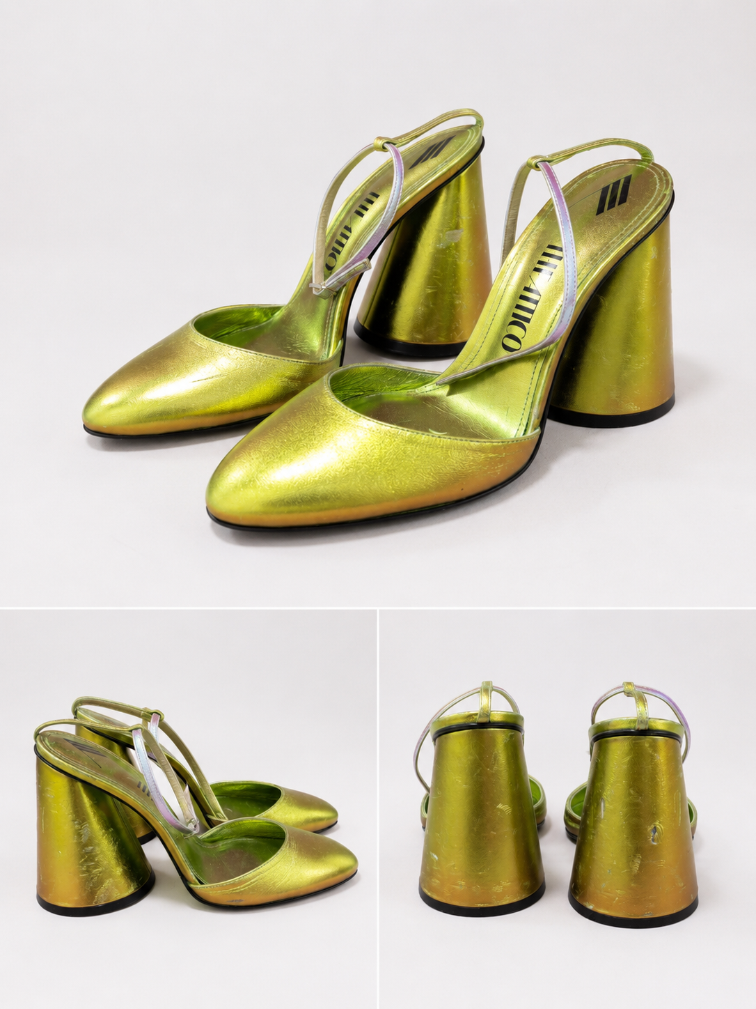 The Attico Metallic Lime Cone Heel Pumps