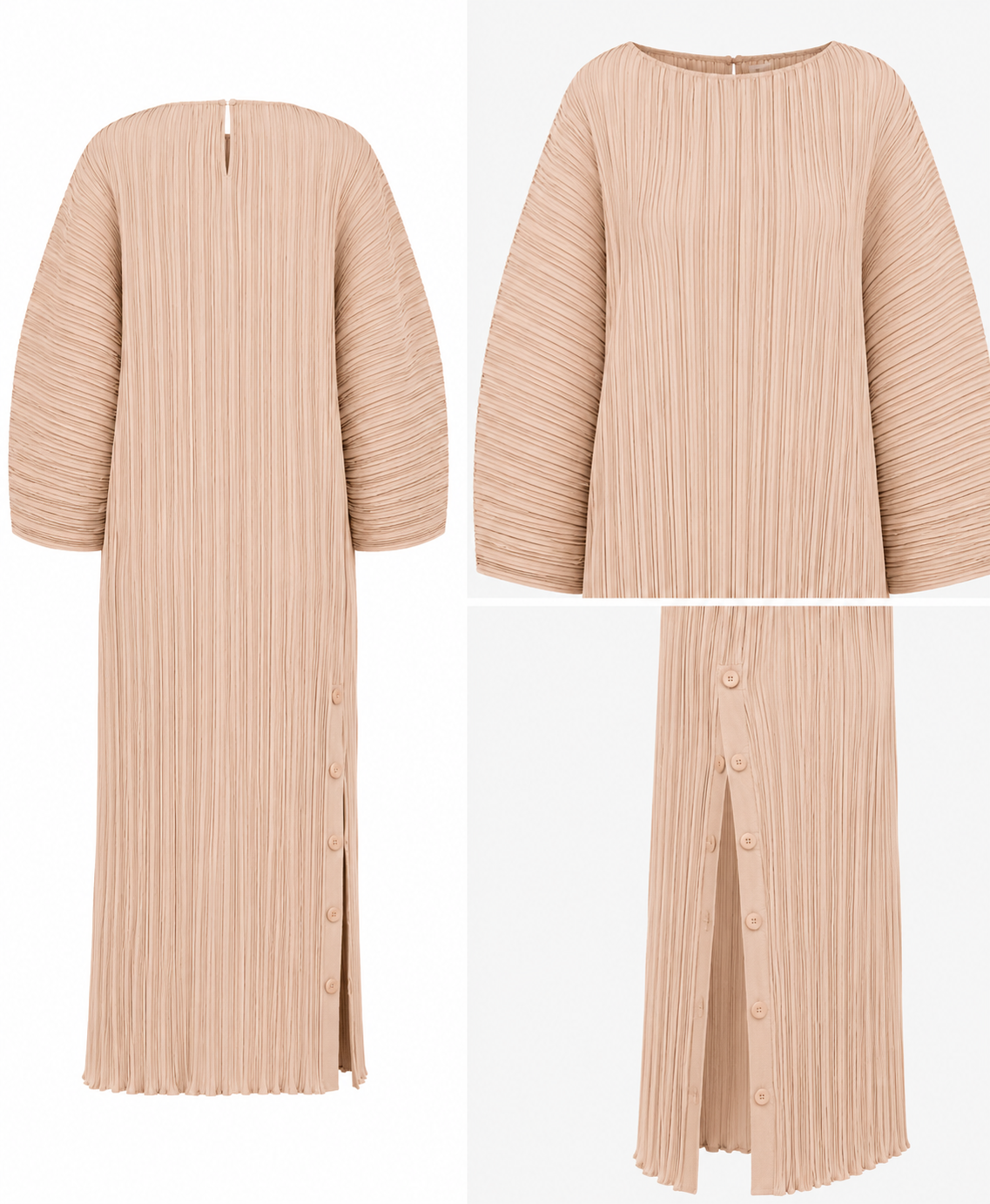 & OTHER STORIES TAN PLISSE LONGSLEEVES MIDI DRESS