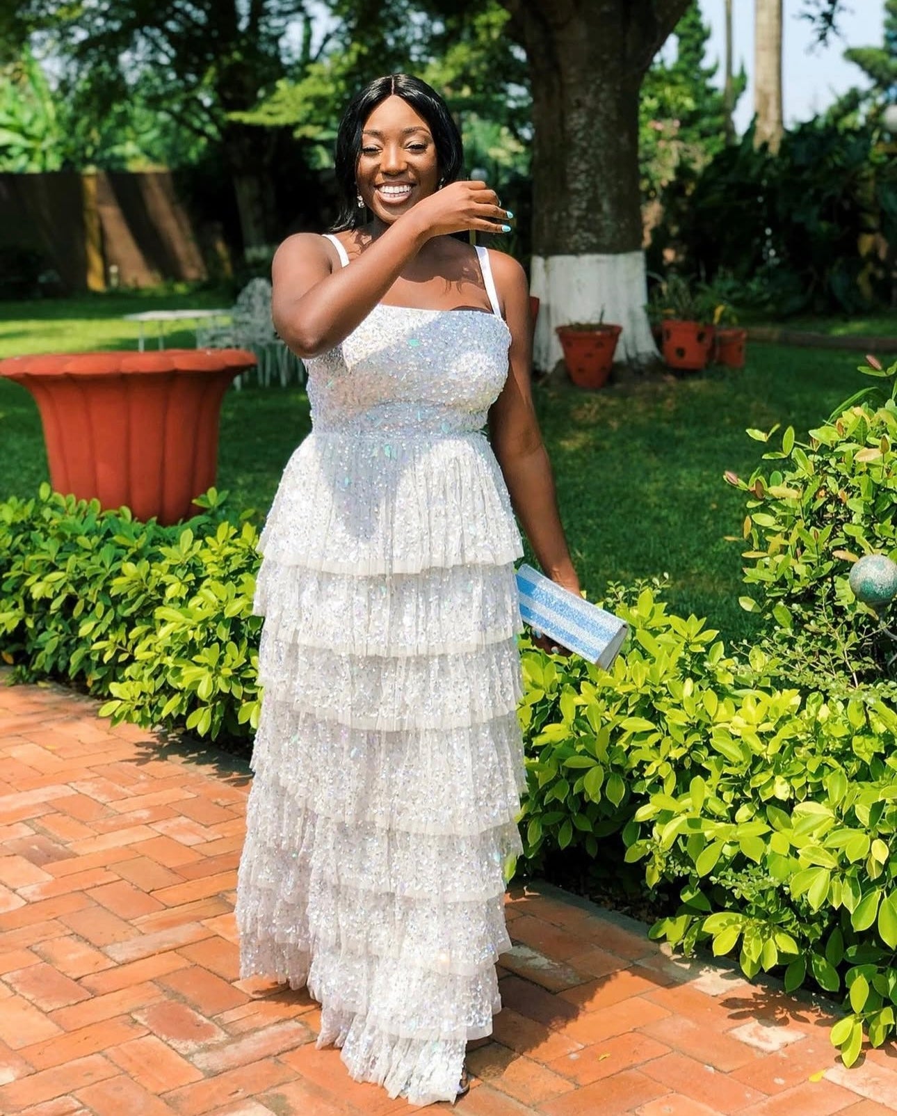 White Embellished tired maxi gown