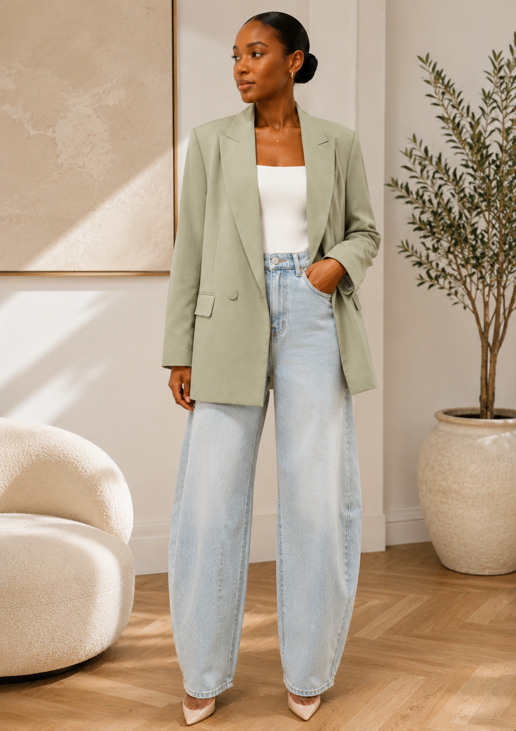 Sage green Zara oversized blazer