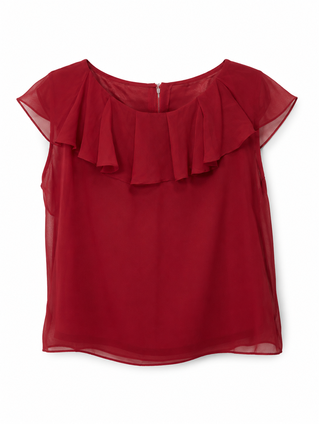 Red Chiffon Ruffle Blouse