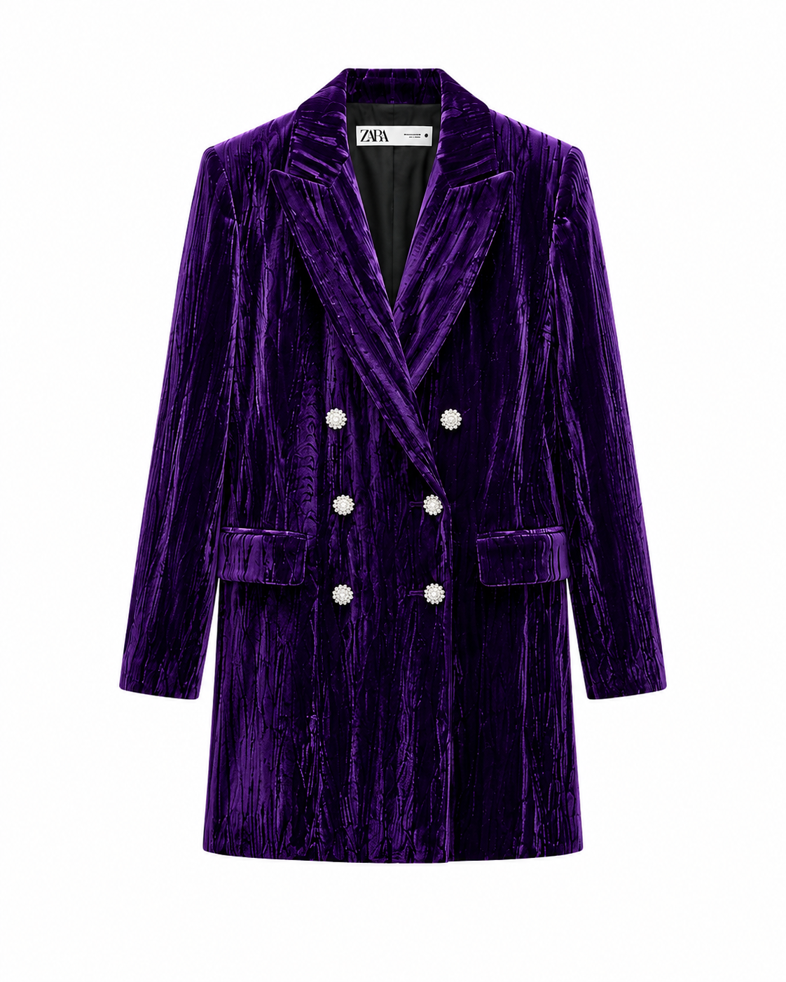 Zara Purple Velvet Blazer Dress with Crystal Buttons