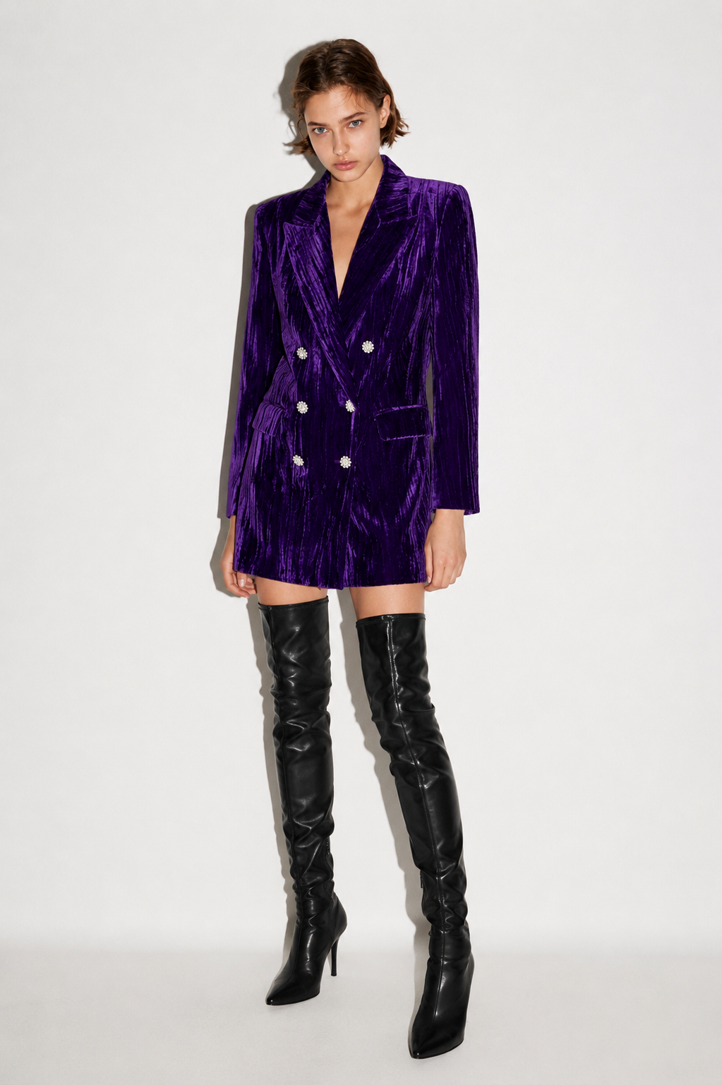 Zara Purple Velvet Blazer Dress with Crystal Buttons