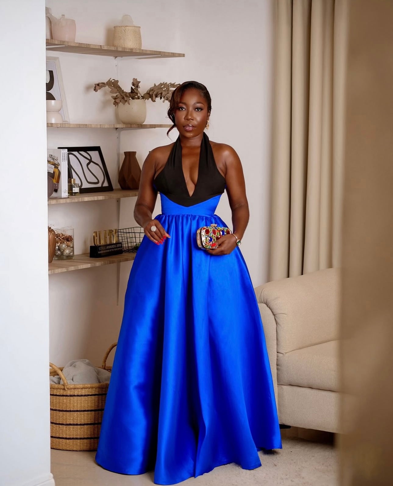 Colour block Ometsey halter gown