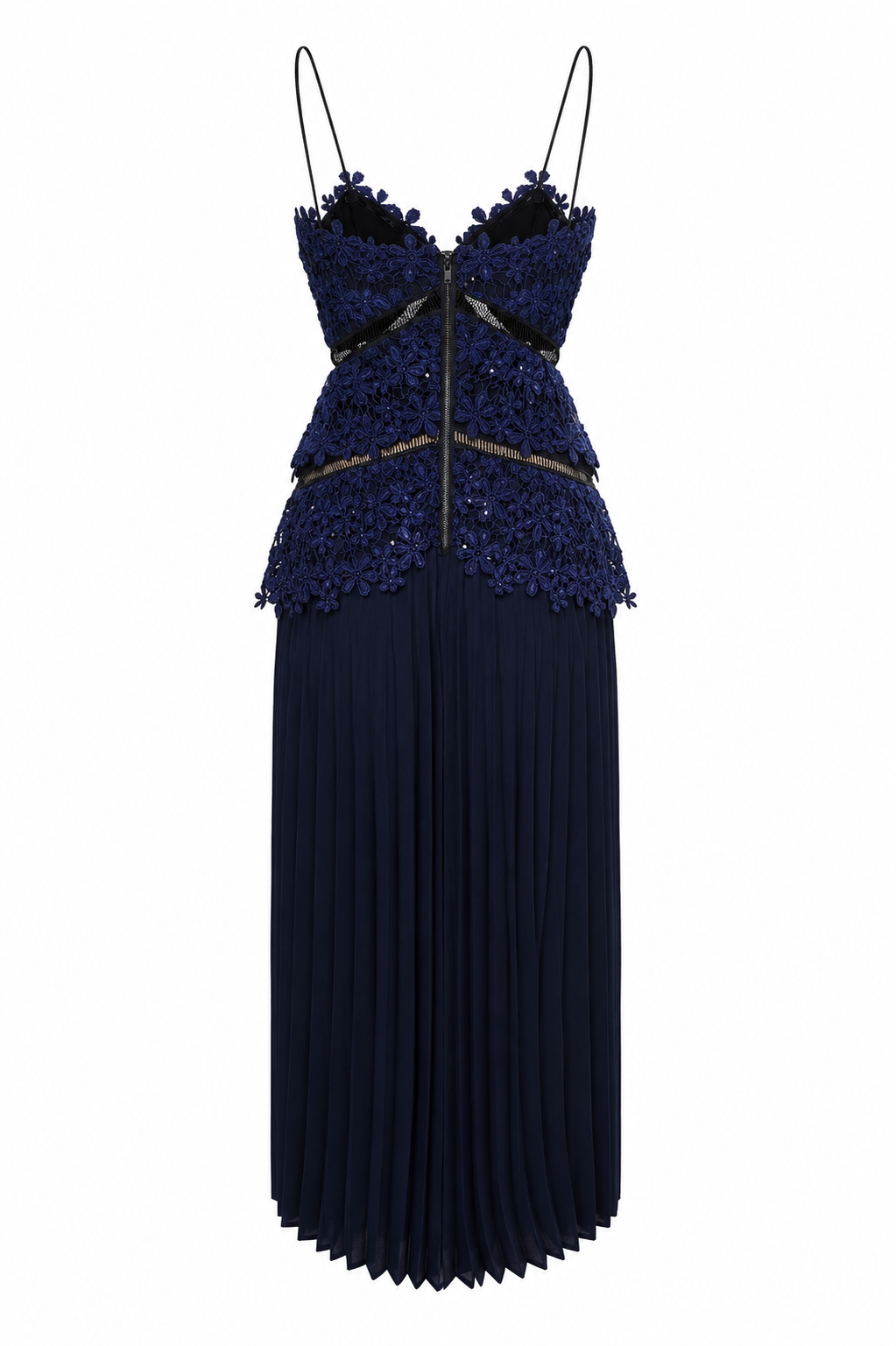 Self-Portrait Blue Guipure Lace Pleated Midi Dress
