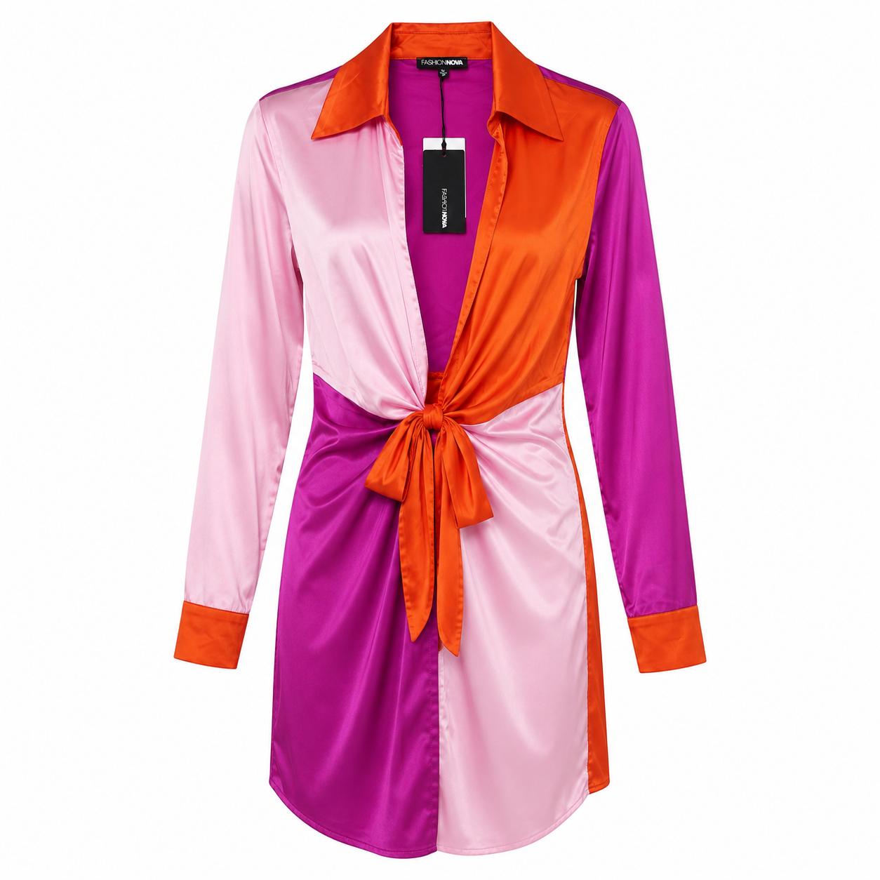 Fashion Nova Colourblock Satin Shirt Dress