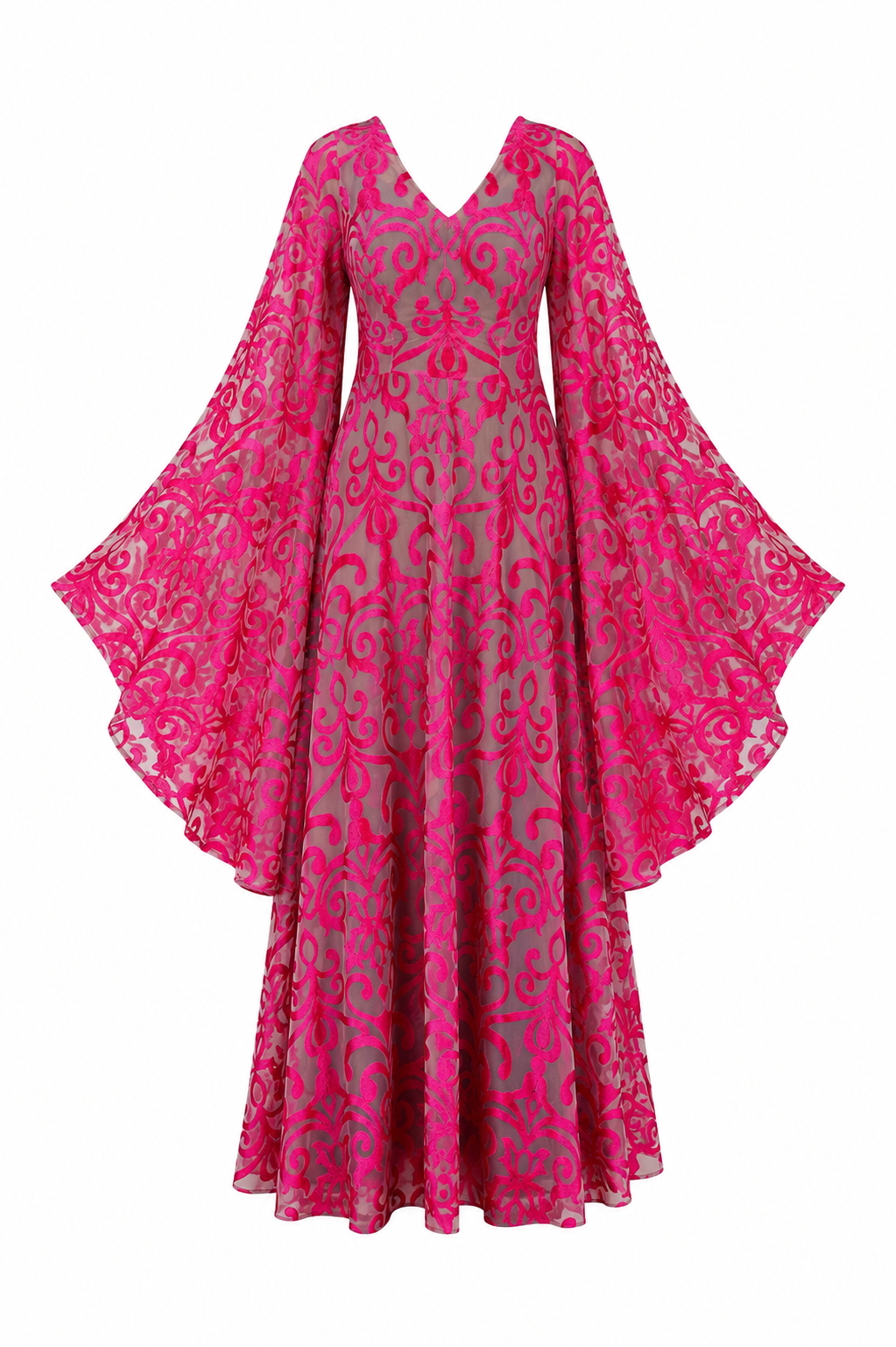 Pink lace  BarkersWoode maxi dress with exaggerated sleeves