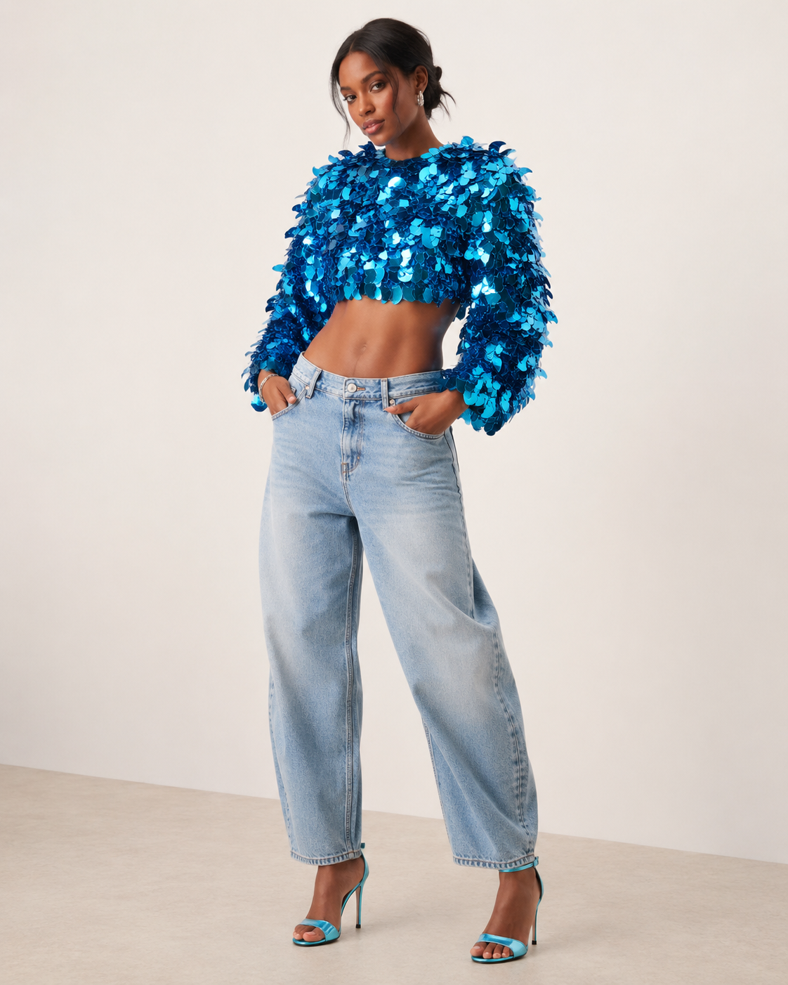 ASOS embellished 3D sequin long sleeve crop top