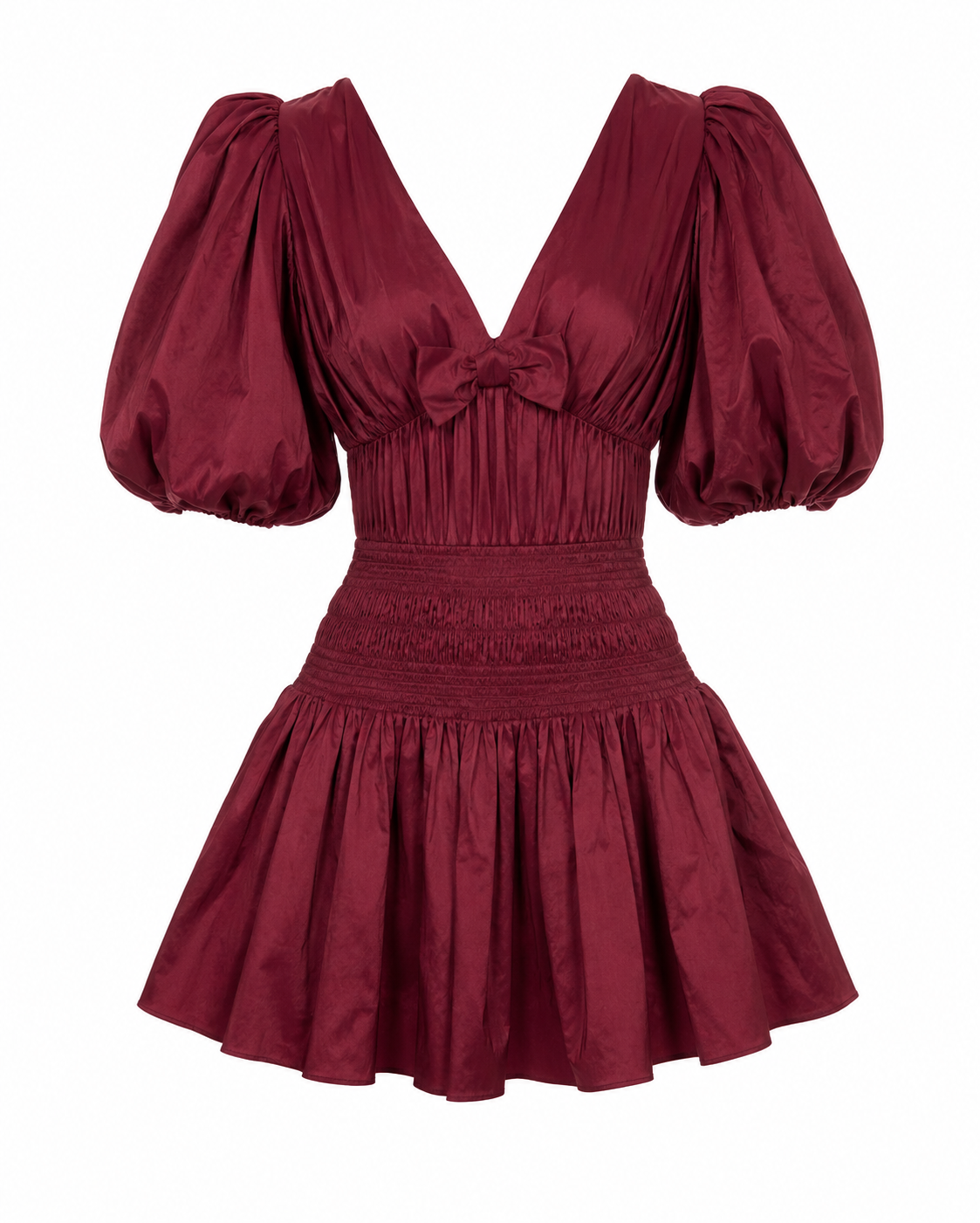 Self-Portrait Oxblood Taffeta Puff Sleeve Mini Dress