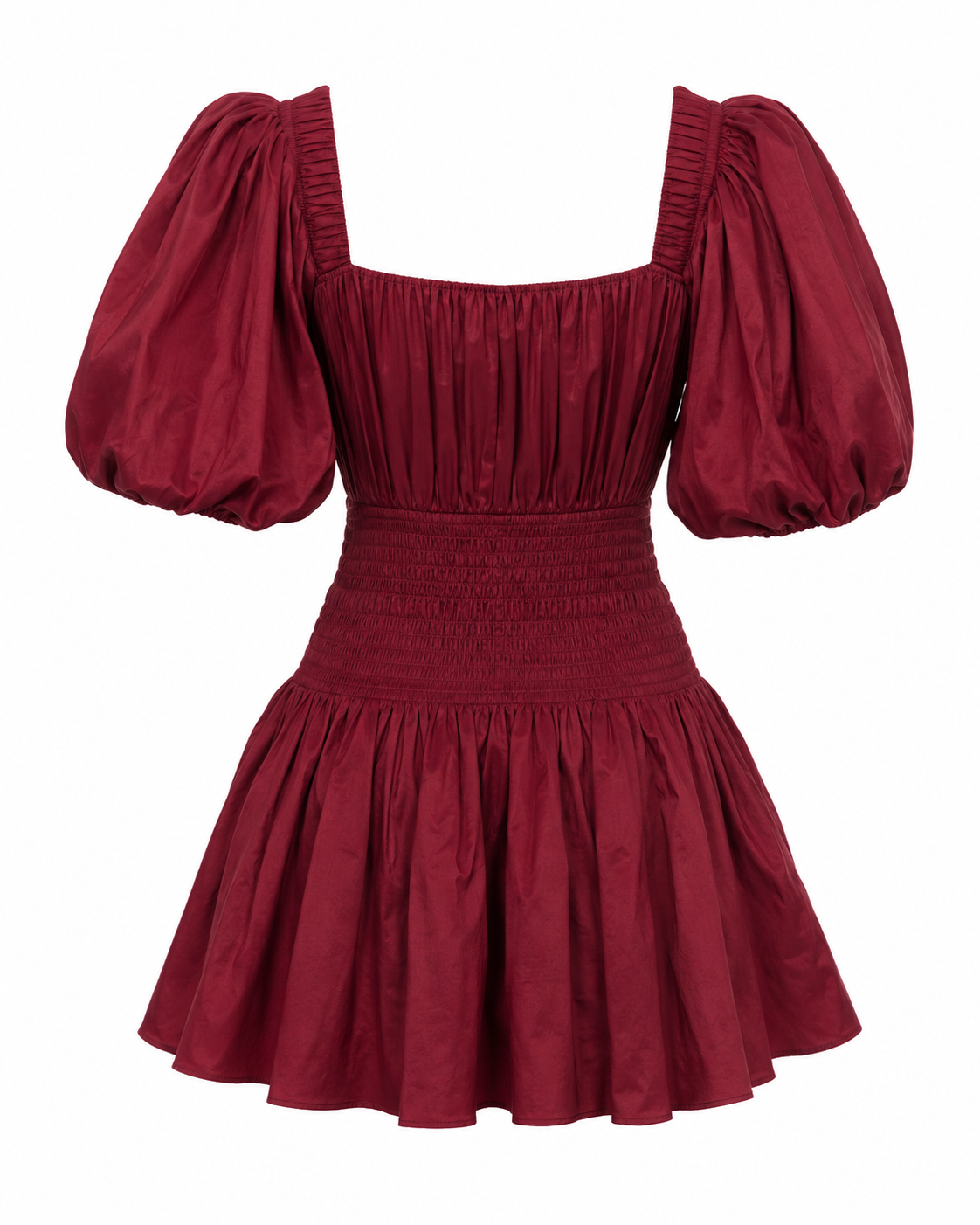 Self-Portrait Oxblood Taffeta Puff Sleeve Mini Dress