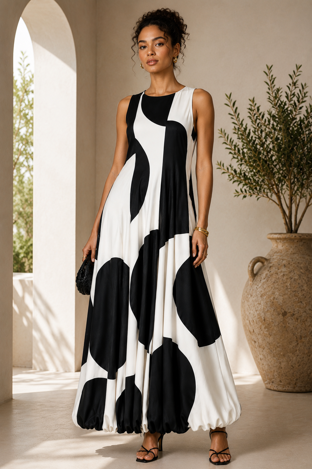 Zara Abstract Bubble Hem Maxi Dress