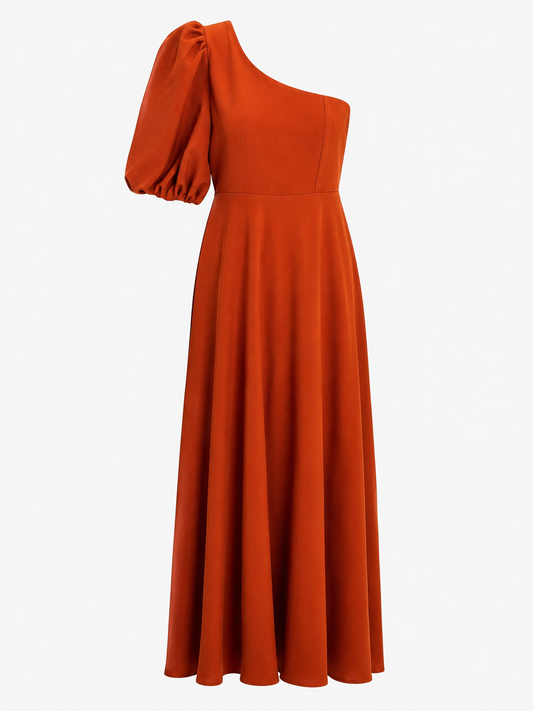 Rust orange mono-sleeve maxi dress