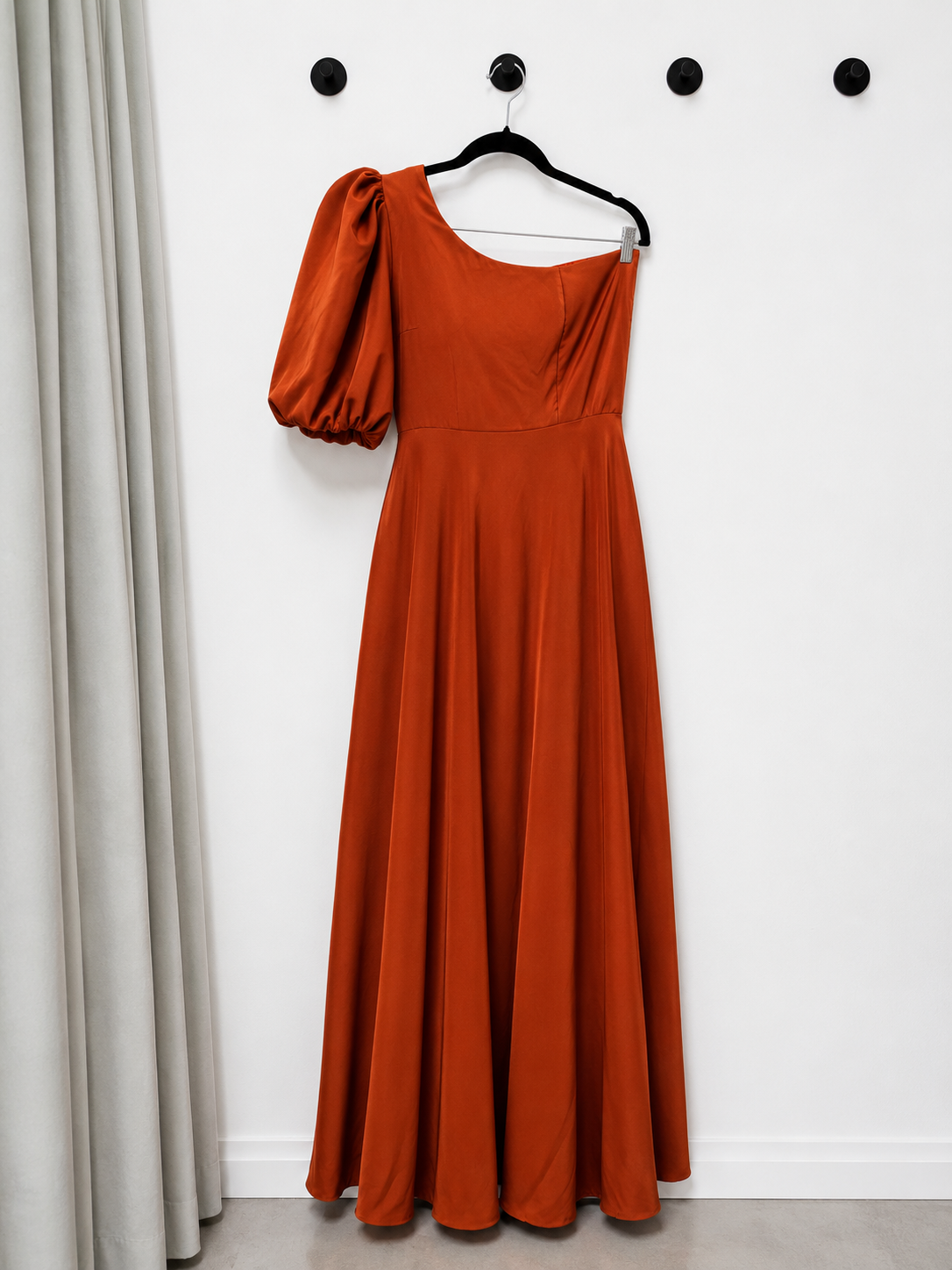 Rust orange mono-sleeve maxi dress