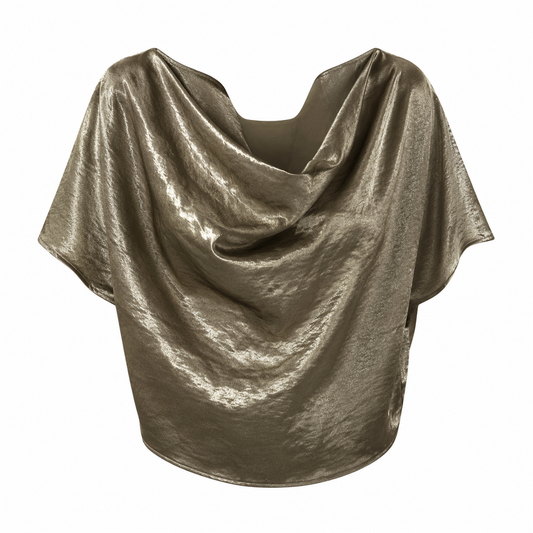 Metallic Draped Cowl-Neck Top