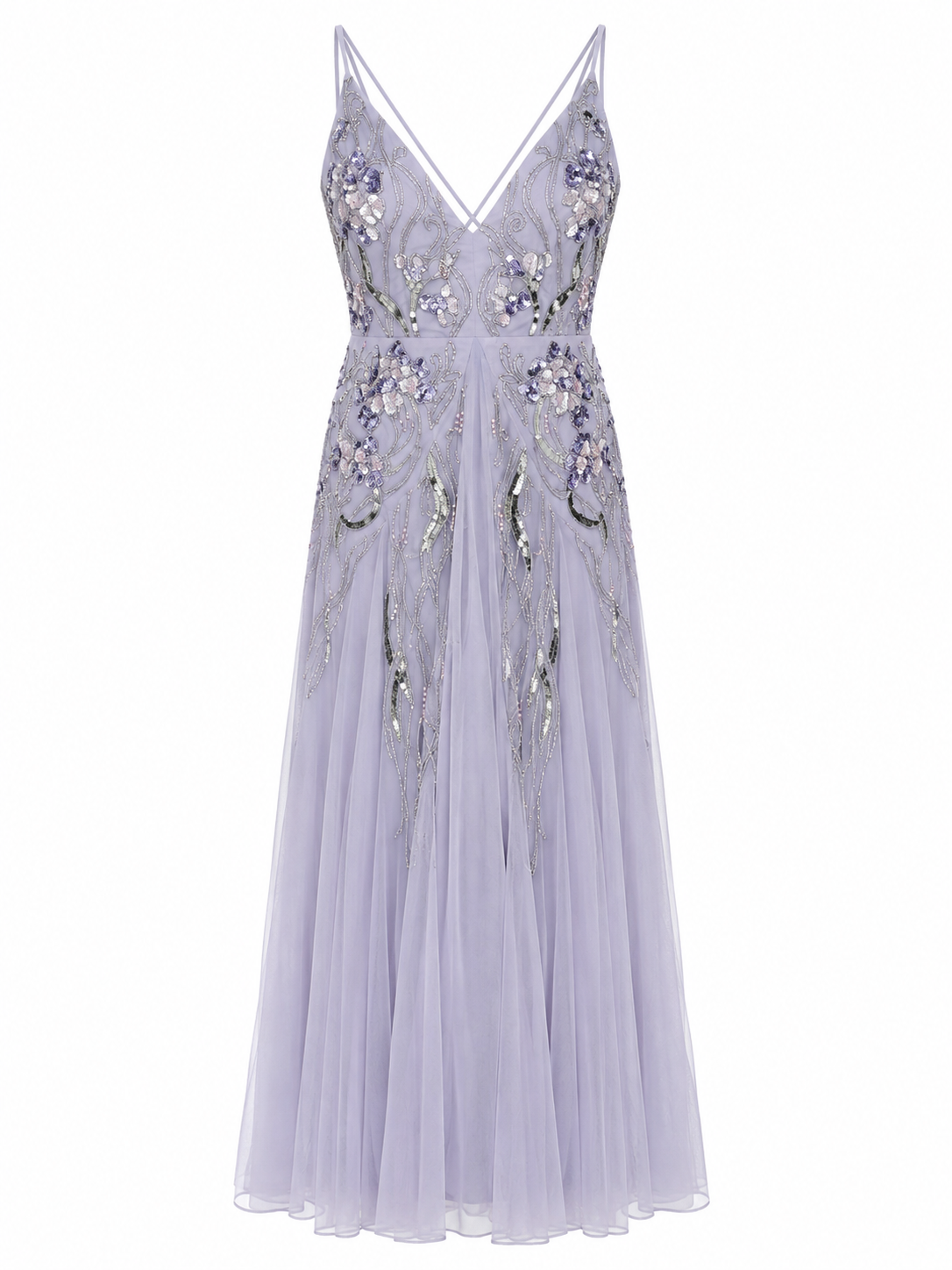 ASOS floral embellished mesh godet maxi dress